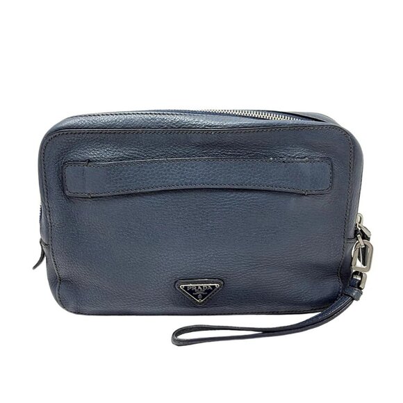 Auth PRADA - Navy Leather Mens Clutch Bag - Picture 1 of 11